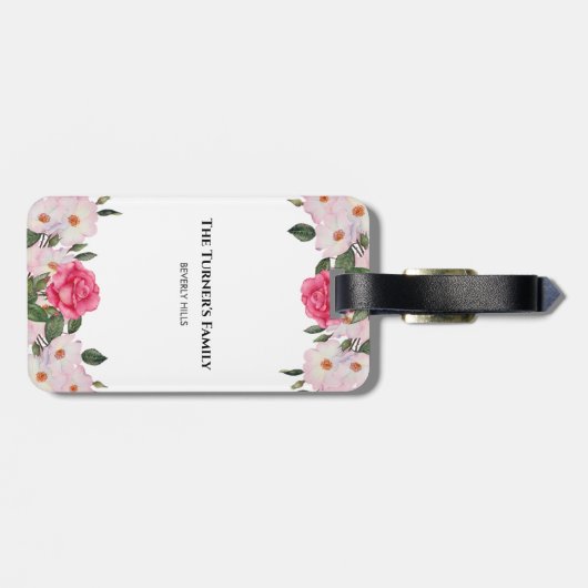 水彩優しいピンクホワイトローズイラストレーション ラゲッジタグ (裏面横)