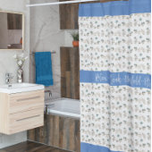 水彩優しいブルーフローラシャワーカーテン シャワーカーテン