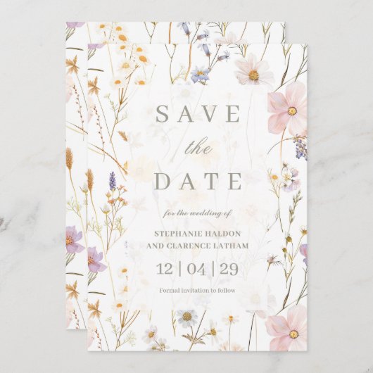 水彩優美な花の結婚式の日付を保存 招待状 (正面/裏面)