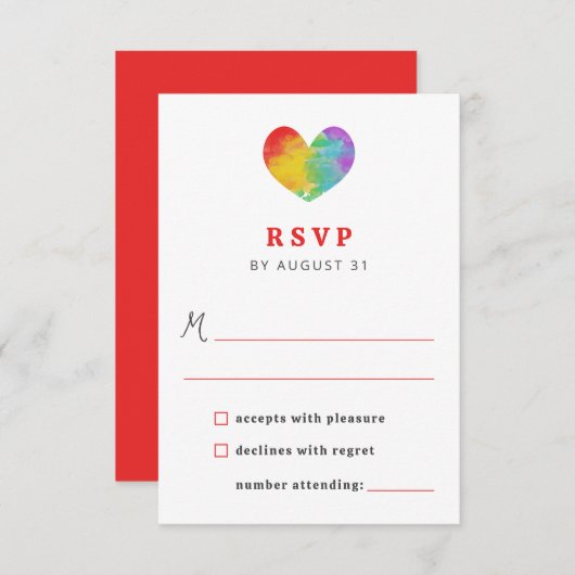 水彩充填プライドハートゲイレズ結婚ビアン 出欠カード (正面/裏面)