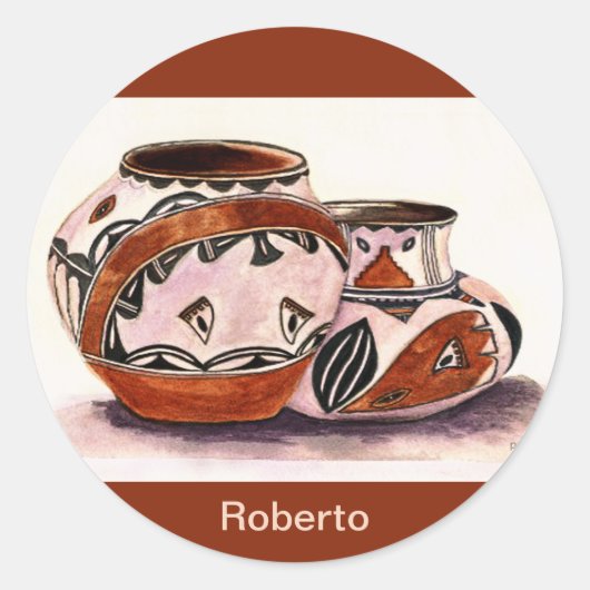 水彩先住民アメリカ陶芸 ラウンドシール (正面)