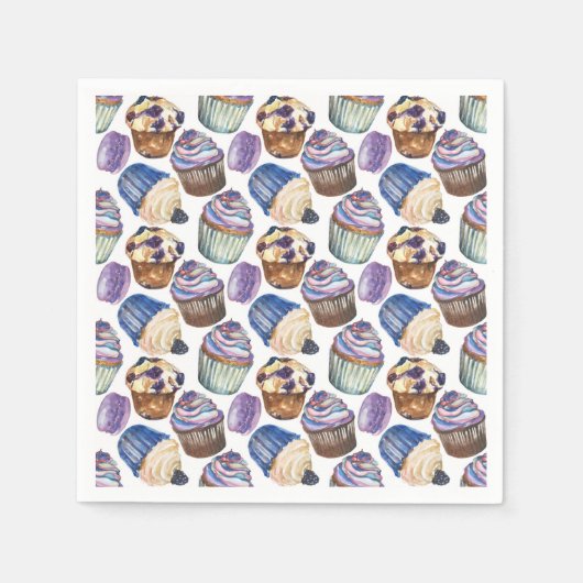 水彩入りカップケーキ スタンダードカクテルナプキン (正面)