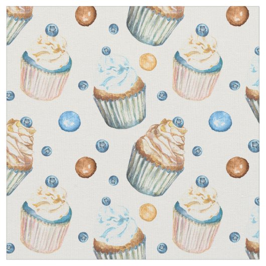 水彩入りカップケーキ ファブリック (クローズアップ)