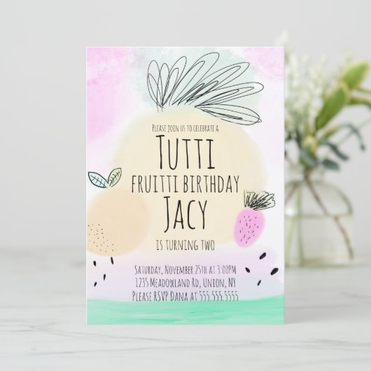 水彩全誕生日果実手描きパーティー カード (スタンド正面)