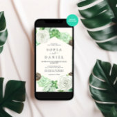 水彩六角フレーム緑結婚色 招待状