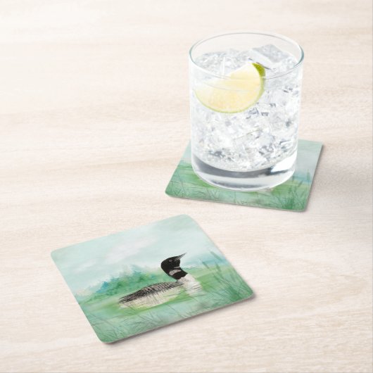 水彩共通ルーンバードアート自然 スクエアペーパーコースター (インサイチュ)