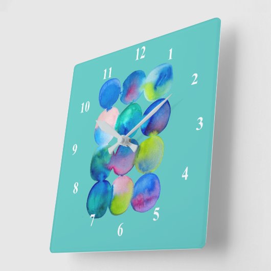 水彩円パターン抽象芸術アカッコいいート色 スクエア壁時計 (傾斜)