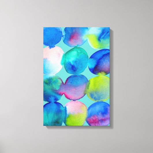 水彩円パターン抽象芸術アートカッコいいカラー キャンバスプリント (正面)
