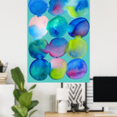 水彩円パターン抽象芸術アートカッコいいカラー ポスター (ホームオフィス)