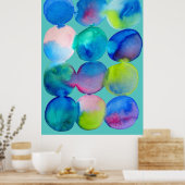 水彩円パターン抽象芸術アートカッコいいカラー ポスター (キッチン)