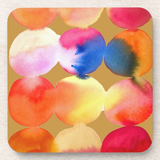 水彩円パターン抽象芸術アート暖色 コースター (正面)