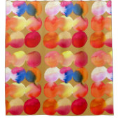 水彩円パターン抽象芸術アート暖色 シャワーカーテン (正面)