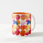 水彩円パターン抽象芸術アート暖色 ツートーンマグカップ (正面右)