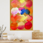 水彩円パターン抽象芸術アート暖色 ポスター (キッチン)