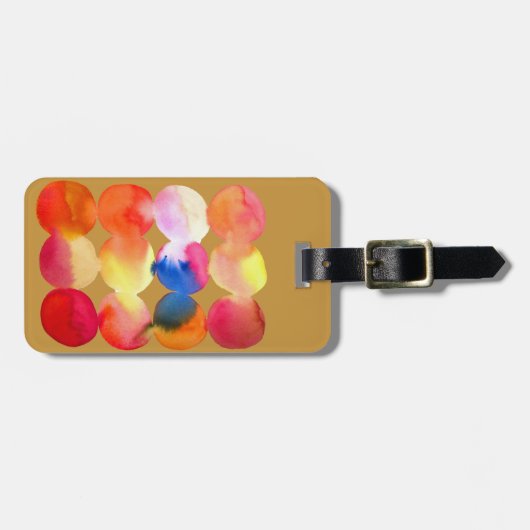 水彩円パターン抽象芸術アート暖色 ラゲッジタグ (正面横)
