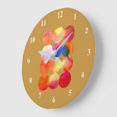 水彩円パターン抽象芸術アート暖色 ラージ壁時計 (傾斜)