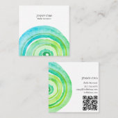 水彩円リングや輪抽象芸術ミニマルQRコード スクエア名刺 (正面/裏面)
