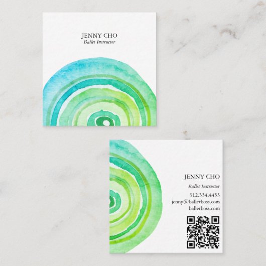 水彩円リングや輪抽象芸術ミニマルQRコード スクエア名刺 (正面/裏面)