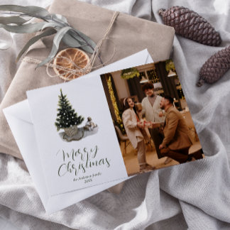 水彩写真お洒落ツリーMerry Christmas シーズンカード
