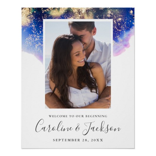 水彩写真カスタムウェディングウェルカムサイン ポスター (正面)