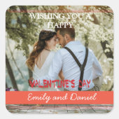 水彩写真バレンタインデーパーソナライズされた スクエアシール (正面)