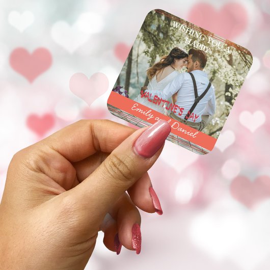 水彩写真バレンタインデーパーソナライズされた スクエアシール