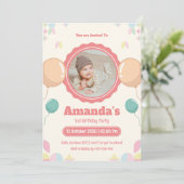 水彩写真ベビー誕生日 招待状 (スタンド正面)