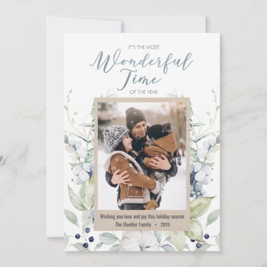 水彩写真ホリデークリスマスグリーティングカード (正面)