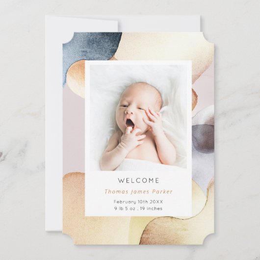 水彩写真モダン誕生 案内状 (正面)