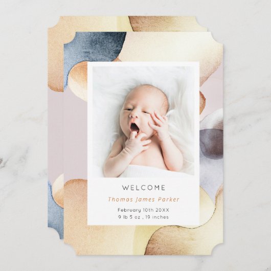 水彩写真モダン誕生 案内状 (正面/裏面)