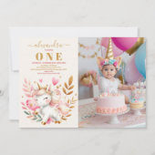 水彩写真ユニコーン誕生日招待状1st 招待状 (正面)