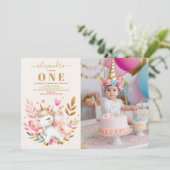 水彩写真ユニコーン誕生日招待状1st 招待状 (スタンド正面)