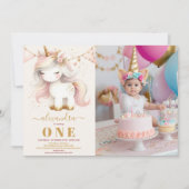 水彩写真ユニコーンhappy 1st birthday 招待状 (正面)