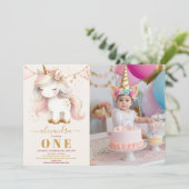 水彩写真ユニコーンhappy 1st birthday 招待状 (スタンド正面)
