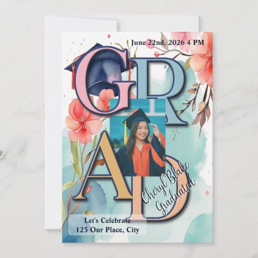 水彩写真卒業 招待状 (正面)