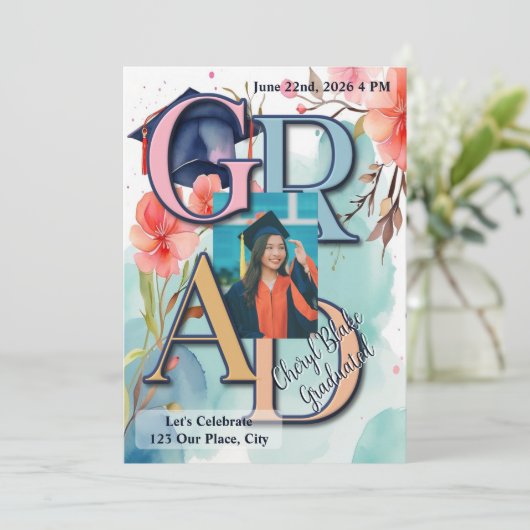 水彩写真卒業 招待状 (スタンド正面)