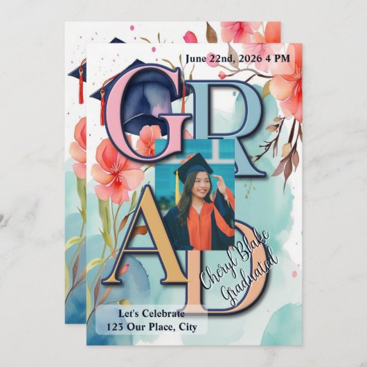 水彩写真卒業 招待状 (正面/裏面)