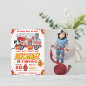 水彩写真火トラック誕生日パーティー 招待状 (スタンド正面)