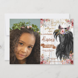 水彩写真馬の誕生日女性のカーボーイ 招待状