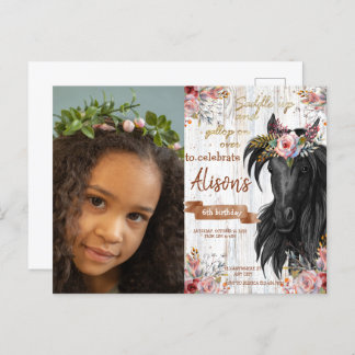 水彩写真 馬の誕生日カウガール ポストカード