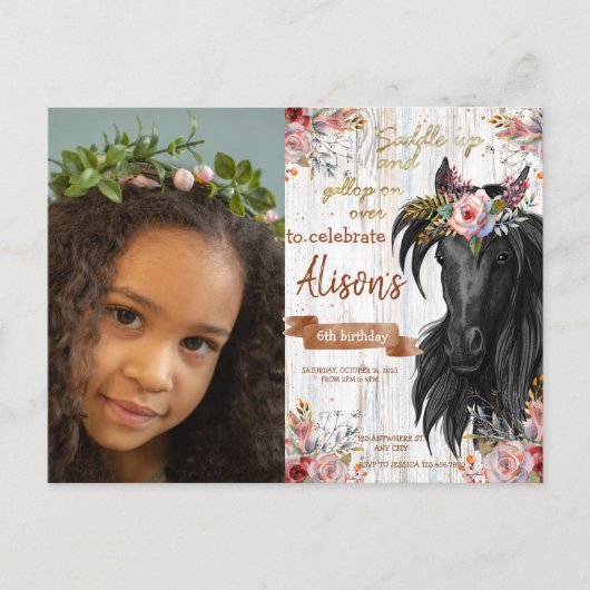 水彩写真 馬の誕生日カウガール ポストカード (正面)