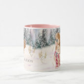 水彩冬うさぎリス林の名前 マグカップ (中央)