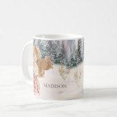 水彩冬うさぎリス林の名前 マグカップ (正面左)