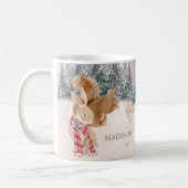 水彩冬うさぎリス林の名前 マグカップ (左)