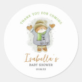水彩冬ねこ赤ちゃんシャワーありがとうお願い ラウンドシール (正面)