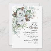 水彩冬のアネモネ花ベビーシャワー 招待状 (正面)