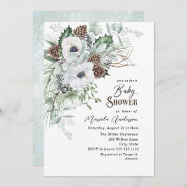 水彩冬のアネモネ花ベビーシャワー 招待状