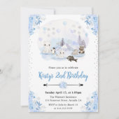 水彩冬のアークティック動物の誕生日パーティー 招待状 (正面)