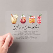 水彩冬のカクテル誕生日パーティー アクリル招待状 (インサイチュ (ポータブル))