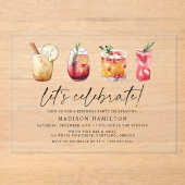 水彩冬のカクテル誕生日パーティー アクリル招待状 (正面)